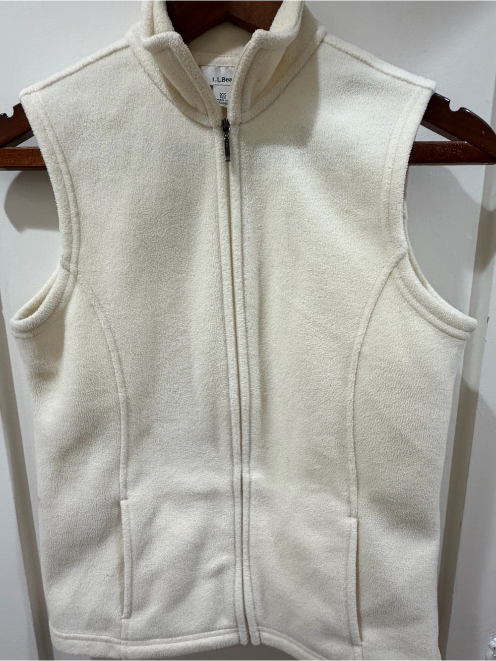 L.L. Bean Ivory Fleece Full-Zip Vest